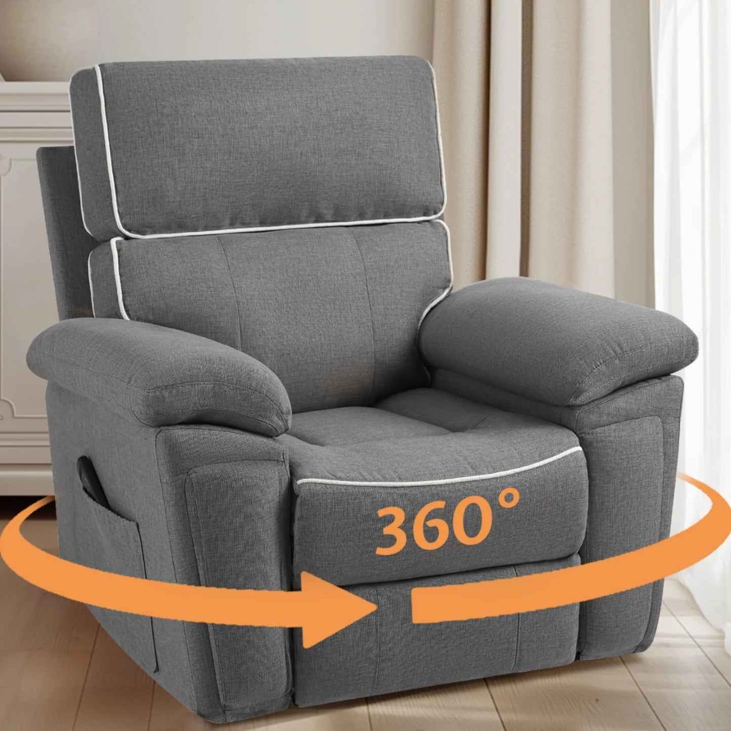 Modern Swivel Rocking Glider Recliner Chair for Adults,Overstuffed Rocker Recliner with Padded Armrests & Backrest, Lazyboy Single Sofa with Side Pockets for Living Room Bedroom