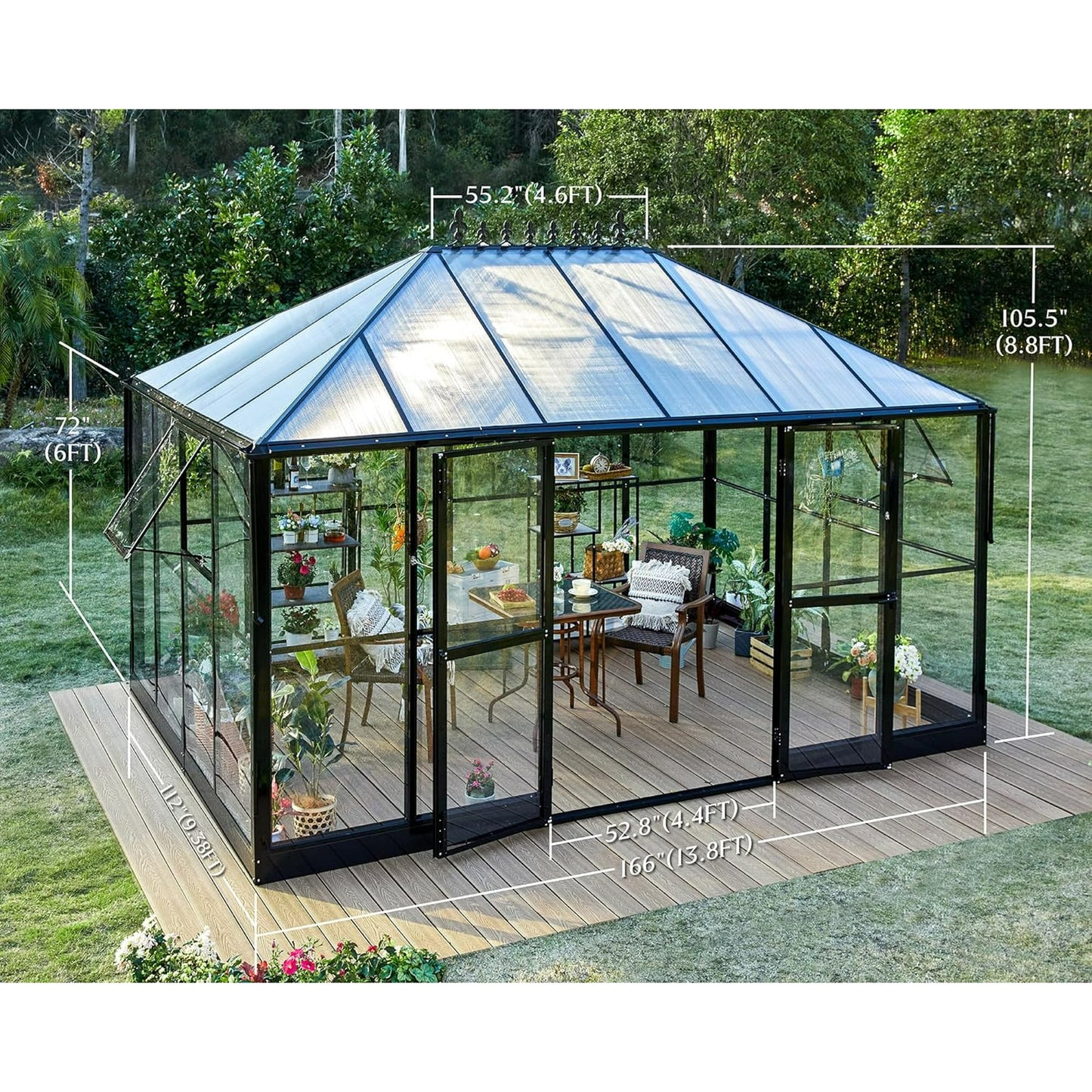 Jocisland 14x9.5x9 ft Hybrid Polycarbonate Greenhouse- Outdoor with Quick Connect Fittings