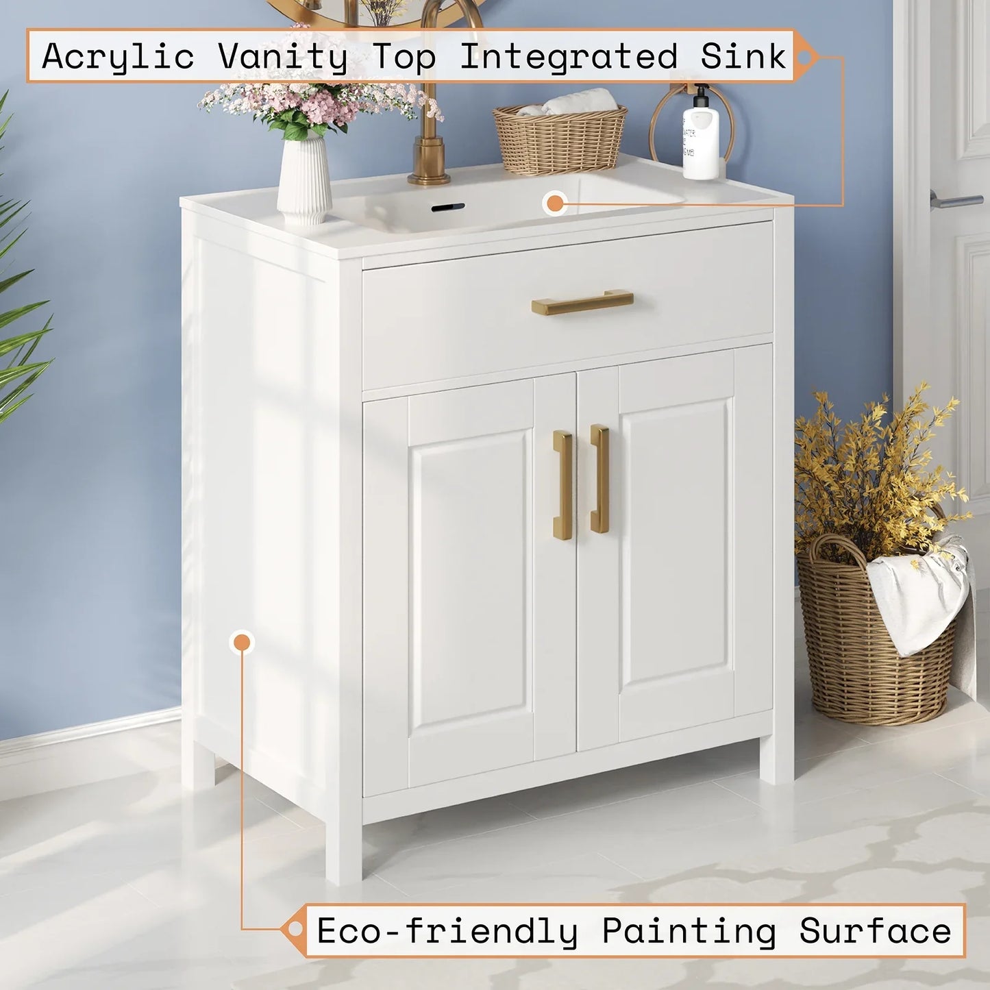 31" Bathroom Vanity with Sink Combo, Modern Freestanding Small Single Bath Vanity, Bathroom Vanity Set Storage Cabinet with Soft Closing Doors & Stylish Metal Handles, Easy Assembly, White