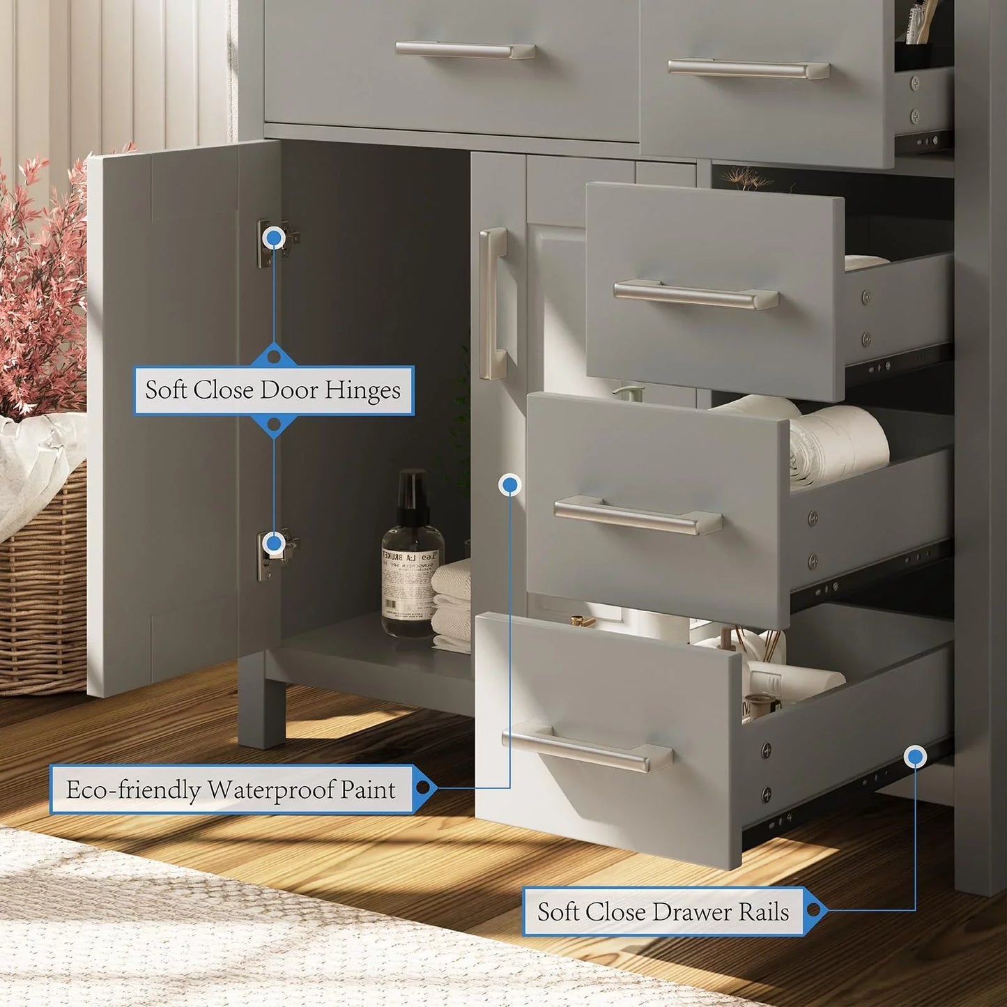 36" Bathroom Vanity with Sink Combo, Modern Small Single Bathroom Cabinet Set, Grey