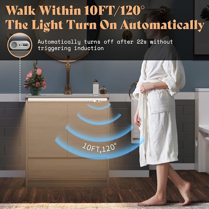 31" LED Lights Bathroom Vanity with Sink Combo, Motion Sensor Lights Mid-Century Modern Small Single Bathroom Cabinet Set, Integrated Sink, Soft Closing Doors & Drawers, Grey