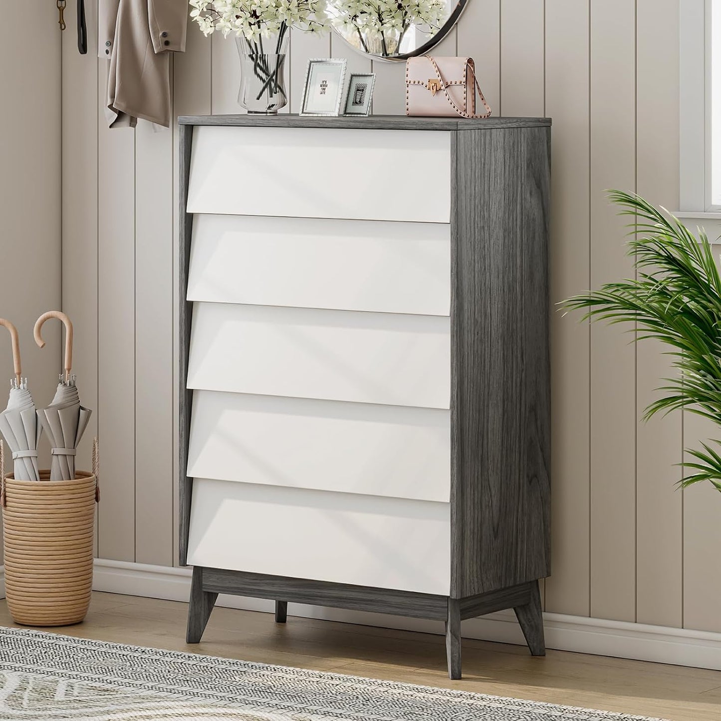 VANACC Dresser for Bedroom,Wood Tall Dresser Chest of Drawers for Bedroom
