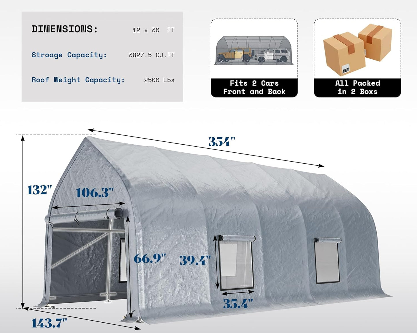 Jocisland 12x30 FT Carport with Galvanized Frame, Roll-Up Doors, Heavy Duty Outdoor Canopy