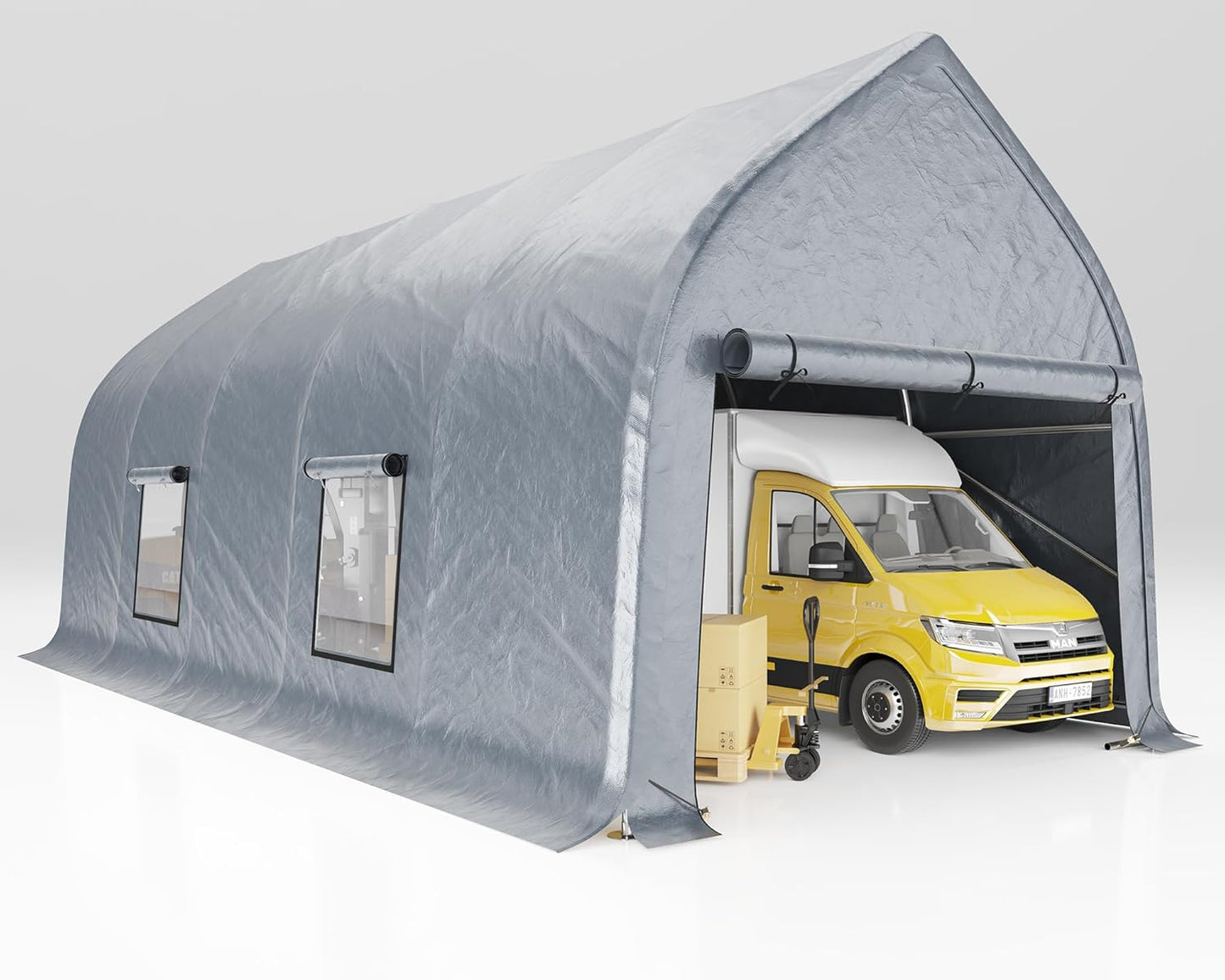 Jocisland 12x30 FT Carport with Galvanized Frame, Roll-Up Doors, Heavy Duty Outdoor Canopy