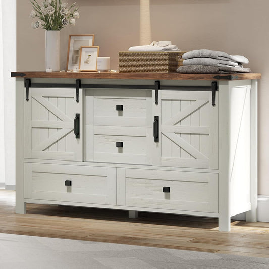 Farmhouse Sideboard Buffet Cabinet with 4 Drawers & 2 Doors for Living Room & Bedroom, White