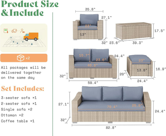 10-Piece Patio Furniture Set, Outdoor Sectional Sofa with Coffee Table for Backyard, Deck
