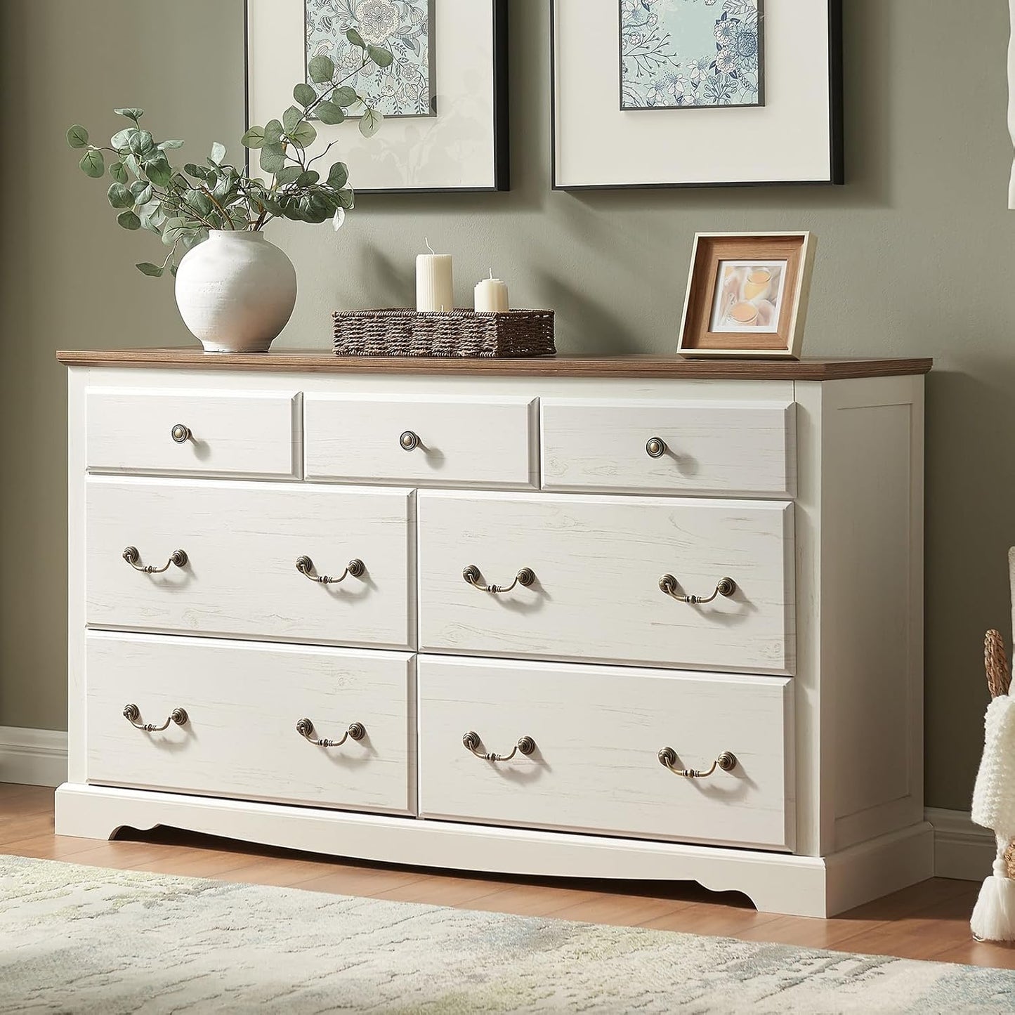Farmhouse 6 Drawers Dresser for Bedroom, Wood Chest of Drawers with Metal Handle, White