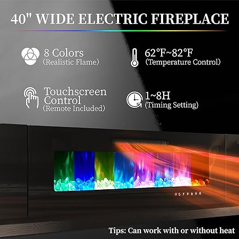 PLAUIN Fireplace TV Stand with 40" Fireplace, 80" Modern High Gloss Fireplace Entertainment Center LED Lights, 2 Tier TV Console Cabinet for TVs Up to 90"