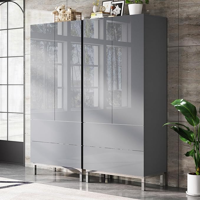 AMERLIFE Modern Tall Kitchen Pantry, 70" Tall Storage Cabinet Bookshelf with Adjustable Shelves & Drawer, Kitchen Pantry Cabinet for Living Room, White