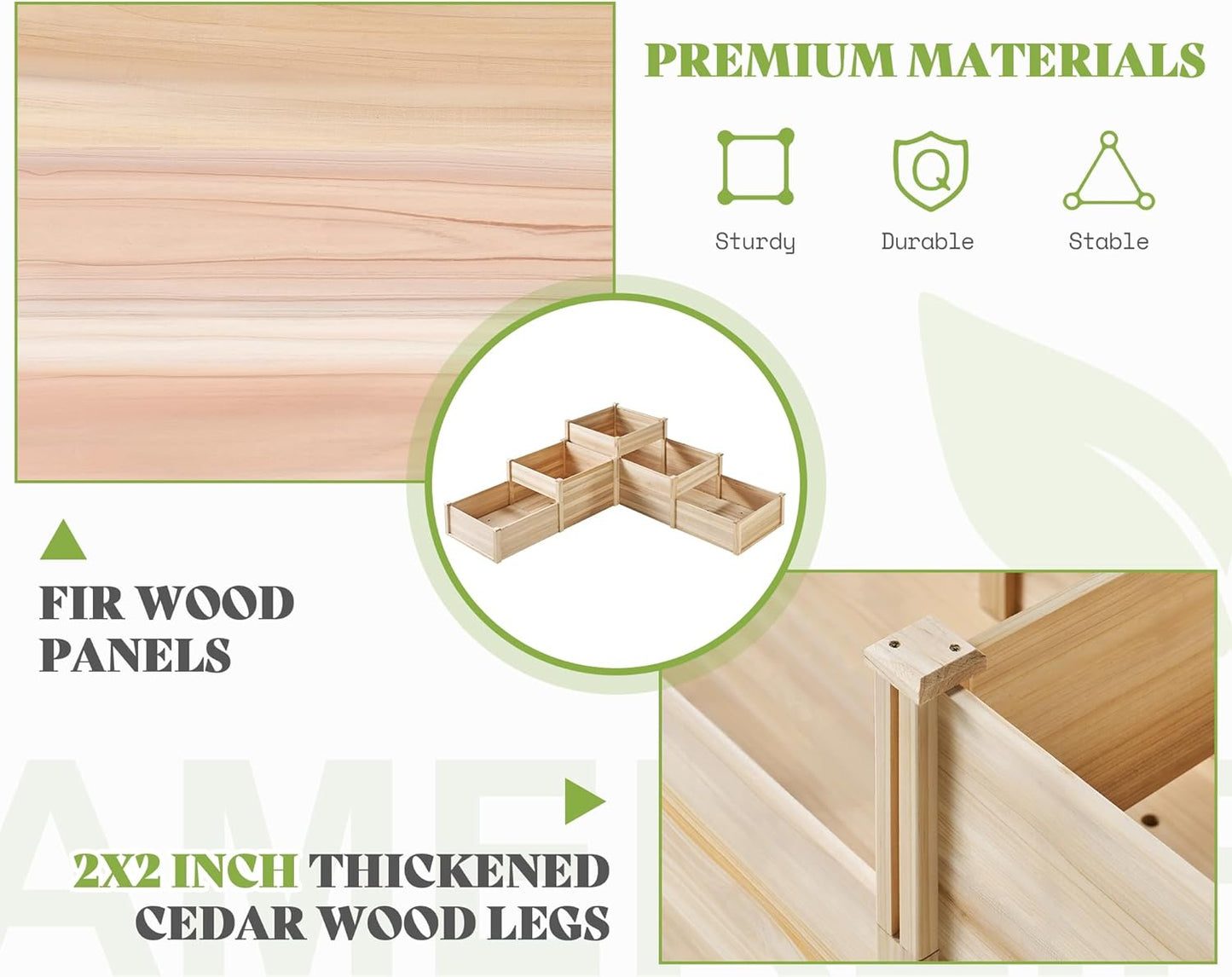 LUXOAK Raised Garden Bed Outdoor Gardening, 3-Tier Fir Wood Planter Box with Dividers and Leakage Hole, Large Garden Box Assembled without Tools, Ideal for Vegetables, Herbs, Flowers