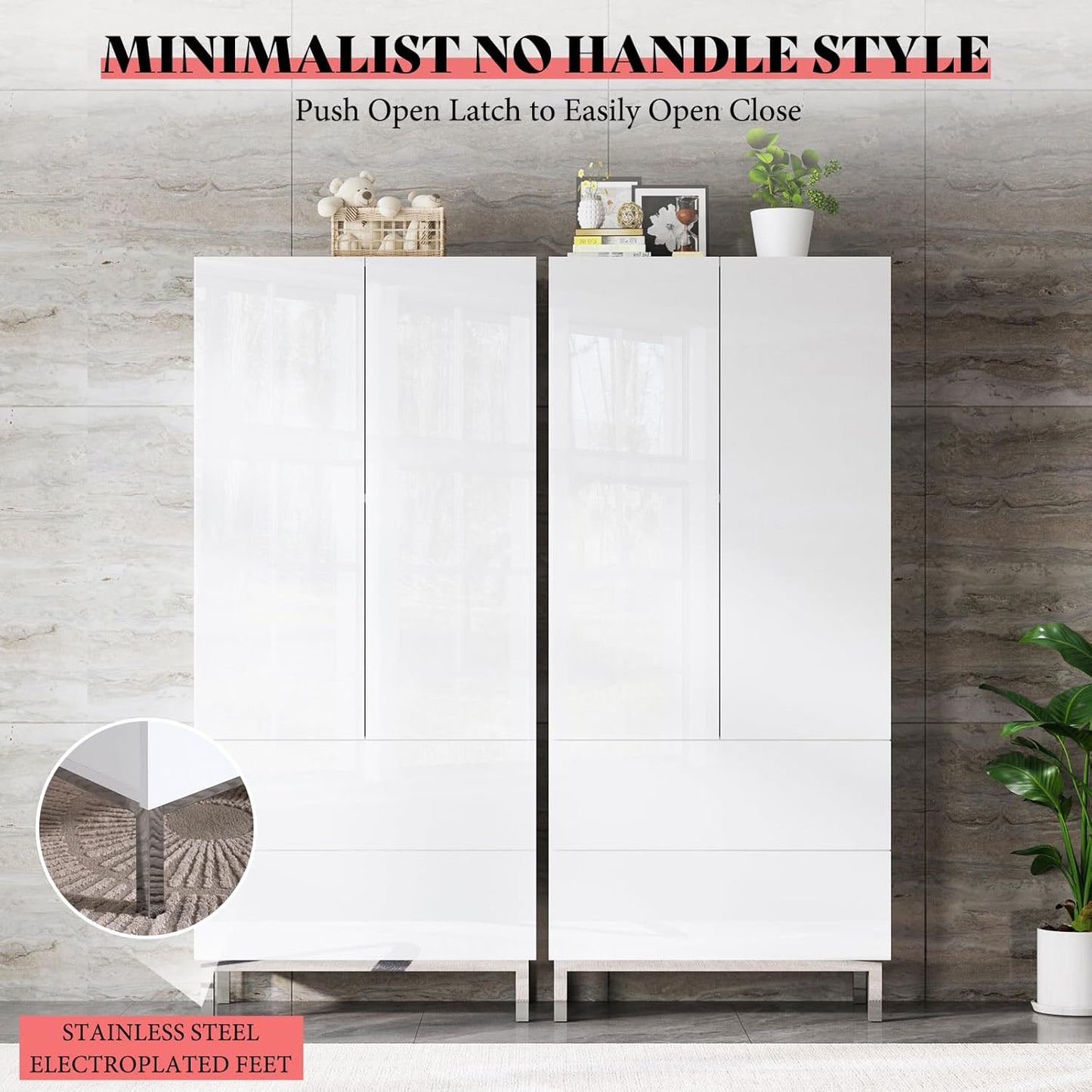 AMERLIFE Modern Tall Kitchen Pantry, 70" Tall Storage Cabinet Bookshelf with Adjustable Shelves & Drawer, Kitchen Pantry Cabinet for Living Room, White