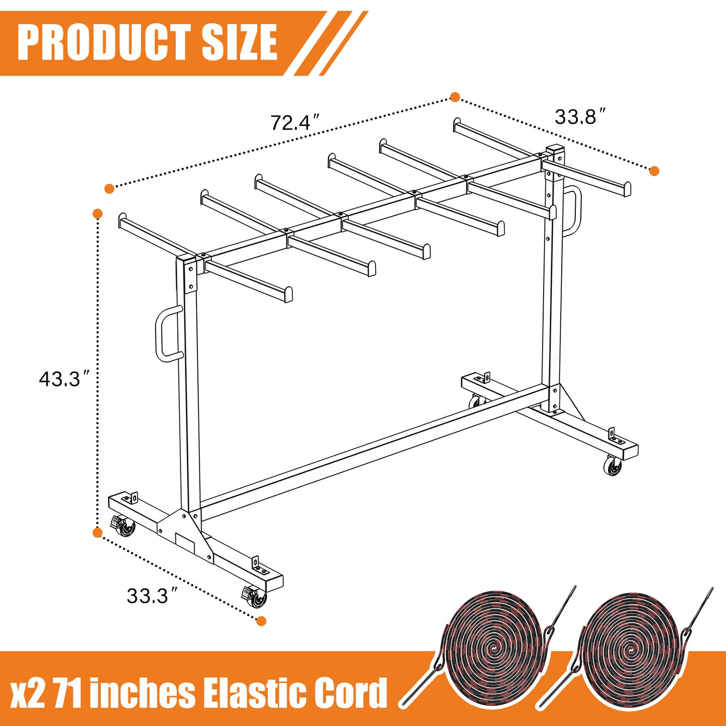 Jocisland Folding Chair Rack, Holds 12 Tables or 42 Chairs, 550 lbs Capacity, Heavy-Duty Cart with Wheels, Elastic Cords, Cover, Glossy Black