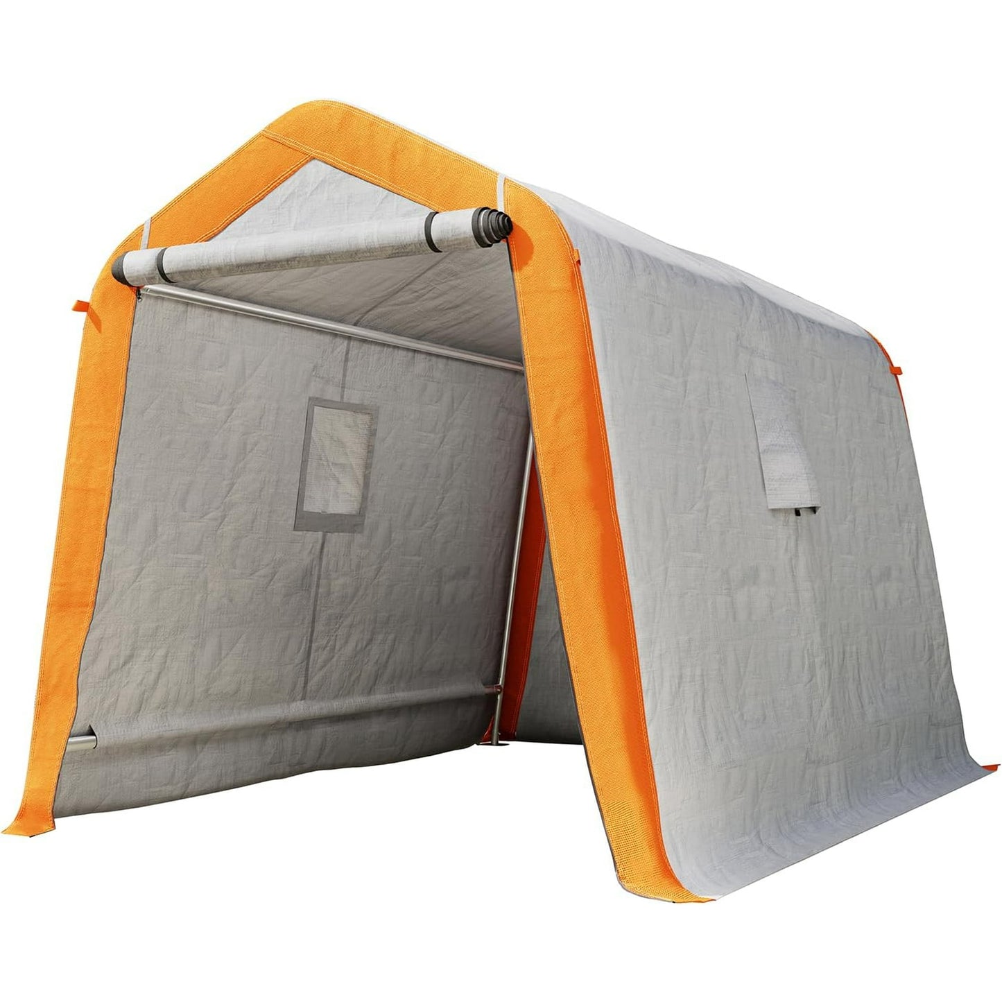 LUXOAK 6x8x6.6 ft Heavy Duty Portable Shed Storage Shelter, Outdoor Storage Shed with Roll-up Zipper Door & 2 Waterproof Windows, Carport for Motorcycle, Bike, Grey