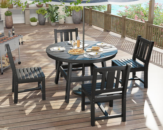 Jocisland 5 Piece HDPE Outdoor Dining Tables and Chairs, All-Weather Patio Outdoor Furniture