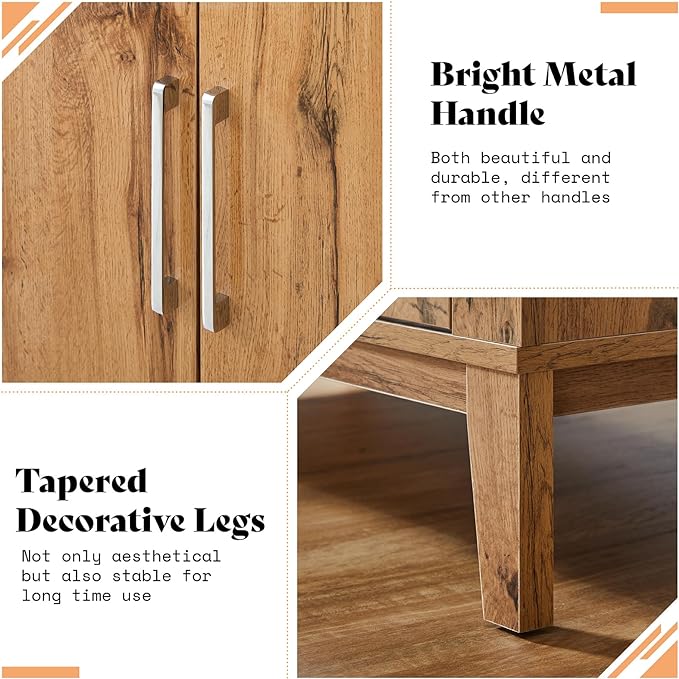 LUXOAK Wood Bathroom Vanity with Sink Combo, 39" High Gloss Freestanding Single Sink Bath Vanity, Modern Bathroom Sink Cabinet with 2 Soft Close Doors & Bright Handles, Yellow Oak