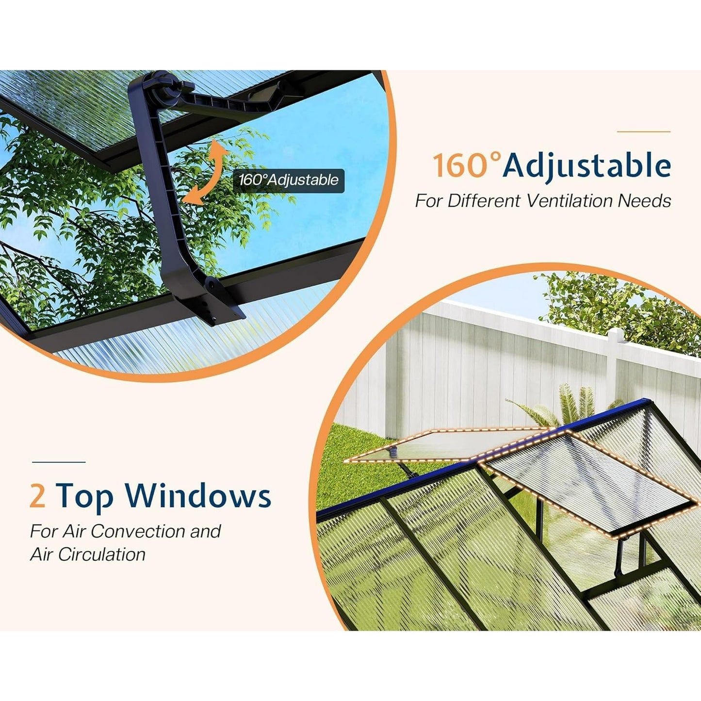 LUXOAK 8x8x7 FT Polycarbonate Greenhouse, Walk-in Aluminum with 2 top-opening windows, 2 Swing Doors, Heavy Duty Outdoor Garden Greenhouse, Black