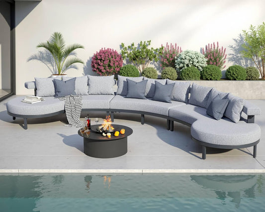 11 Seats Aluminum Patio Furniture Set, Curved Modular Outdoor Sectional Sofa with Cushions
