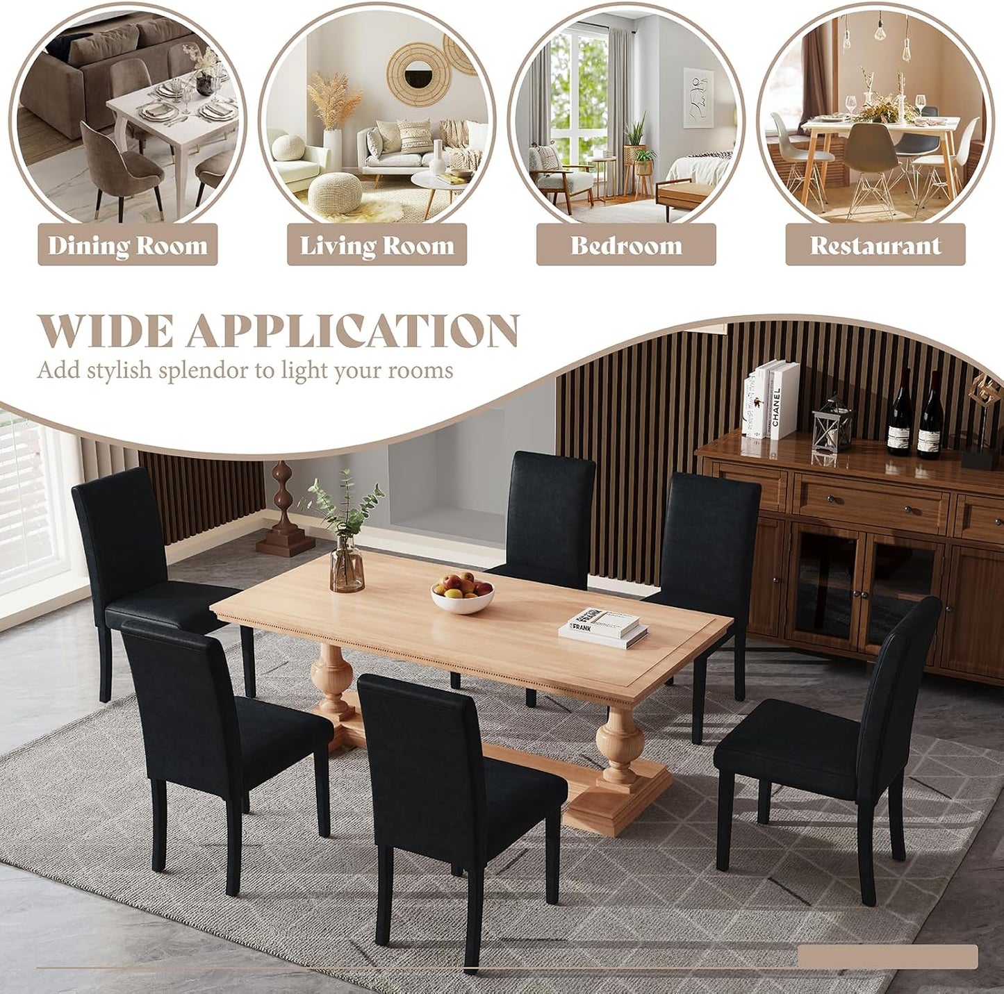 AMERLIFE Velvet Upholstered Dining Chairs Set of 2, Full Tufted Trim Dining Room Kitchen Side Chair with High Curved Back & Wood Legs, Modern Minimalist Parsons Chairs, Living Room, Bedroom, Black