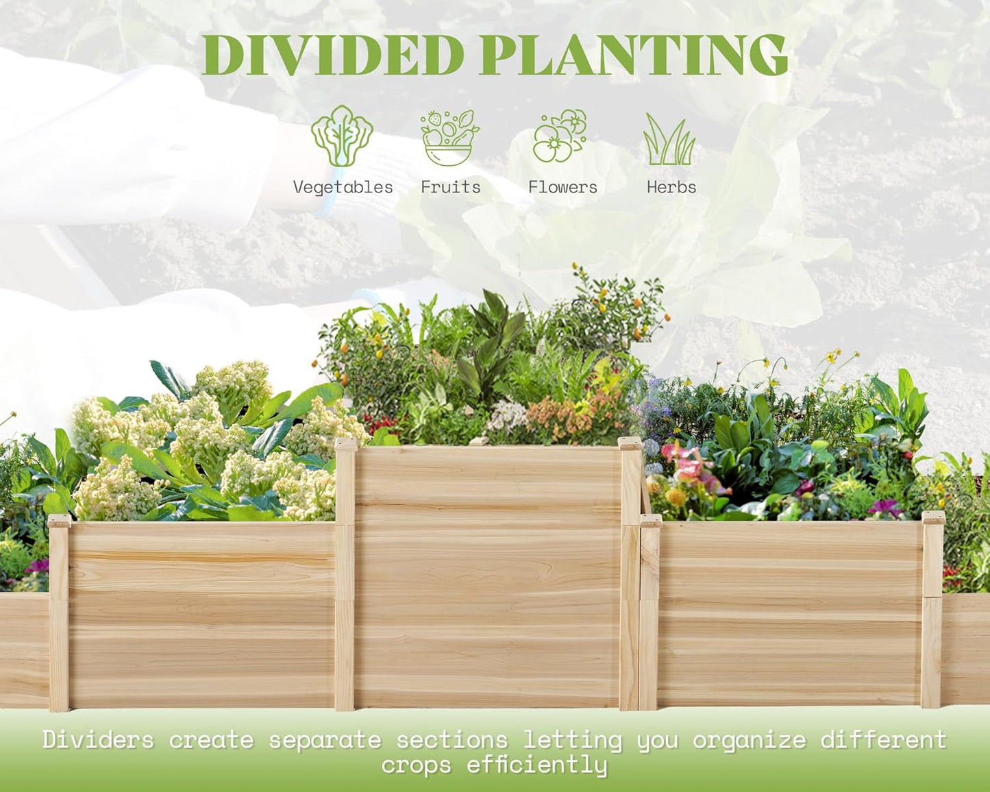 LUXOAK Raised Garden Bed Outdoor Gardening, 3-Tier Fir Wood Planter Box with Dividers and Leakage Hole, Large Garden Box Assembled without Tools, Ideal for Vegetables, Herbs, Flowers