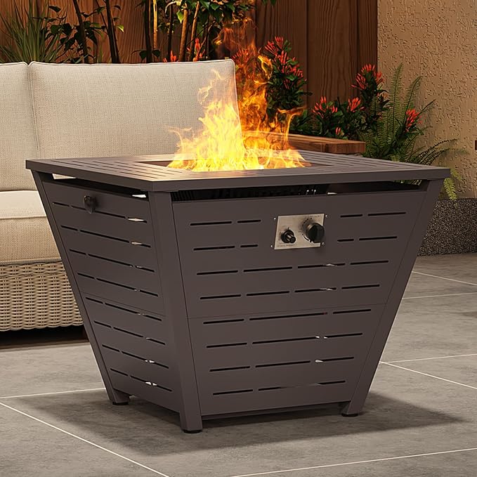 Jocisland 32" Propane Fire Pit Table, 50,000 BTU Square Gas Firepit Table with Lid and Lava Rock, Great for Outdoor Garden Backyard Patio
