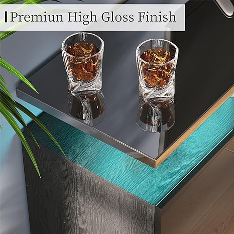 PLAUIN Fireplace TV Stand with 40" Fireplace, 80" Modern High Gloss Fireplace Entertainment Center LED Lights, 2 Tier TV Console Cabinet for TVs Up to 90"