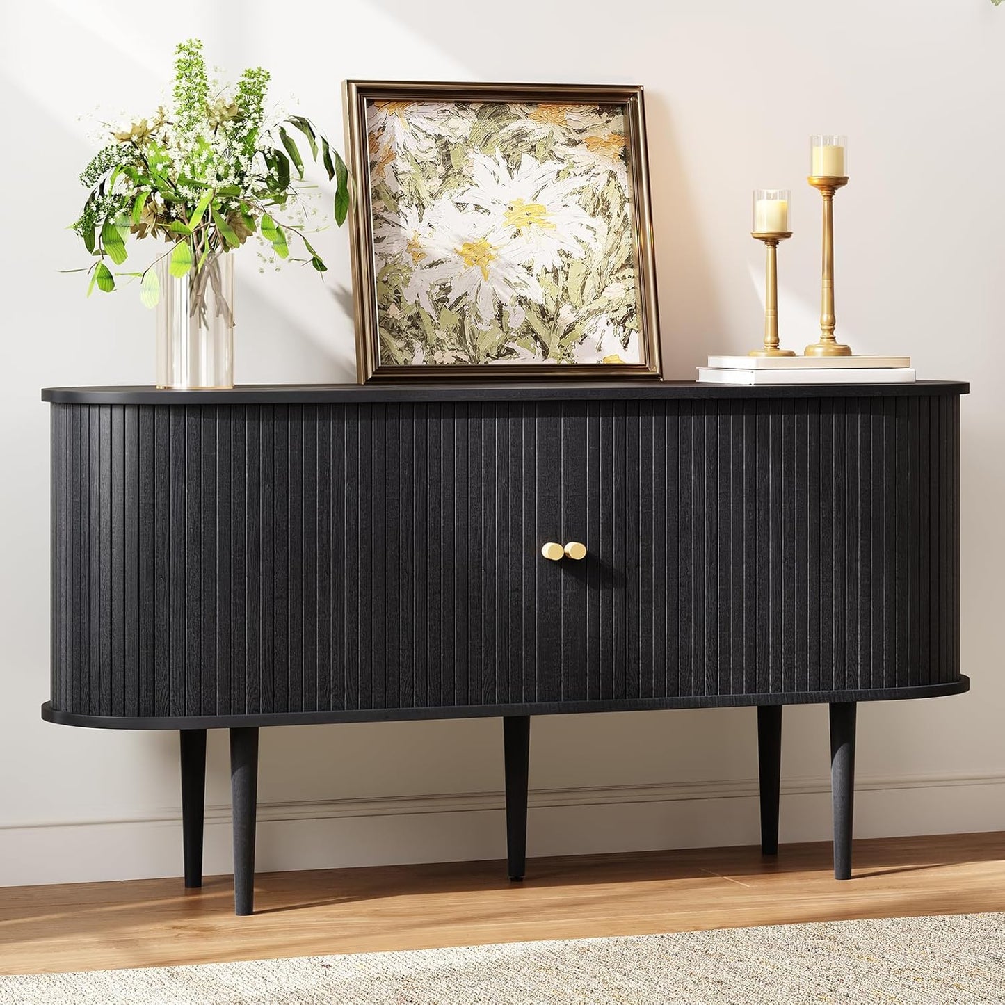 Sideboard Buffet Cabinet with Solid Wood Legs,Mid Century TV Console for Living Room,Brown