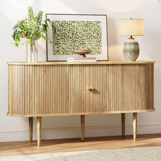 Sideboard Buffet Cabinet with Solid Wood Legs,Mid Century TV Console for Living Room,Brown