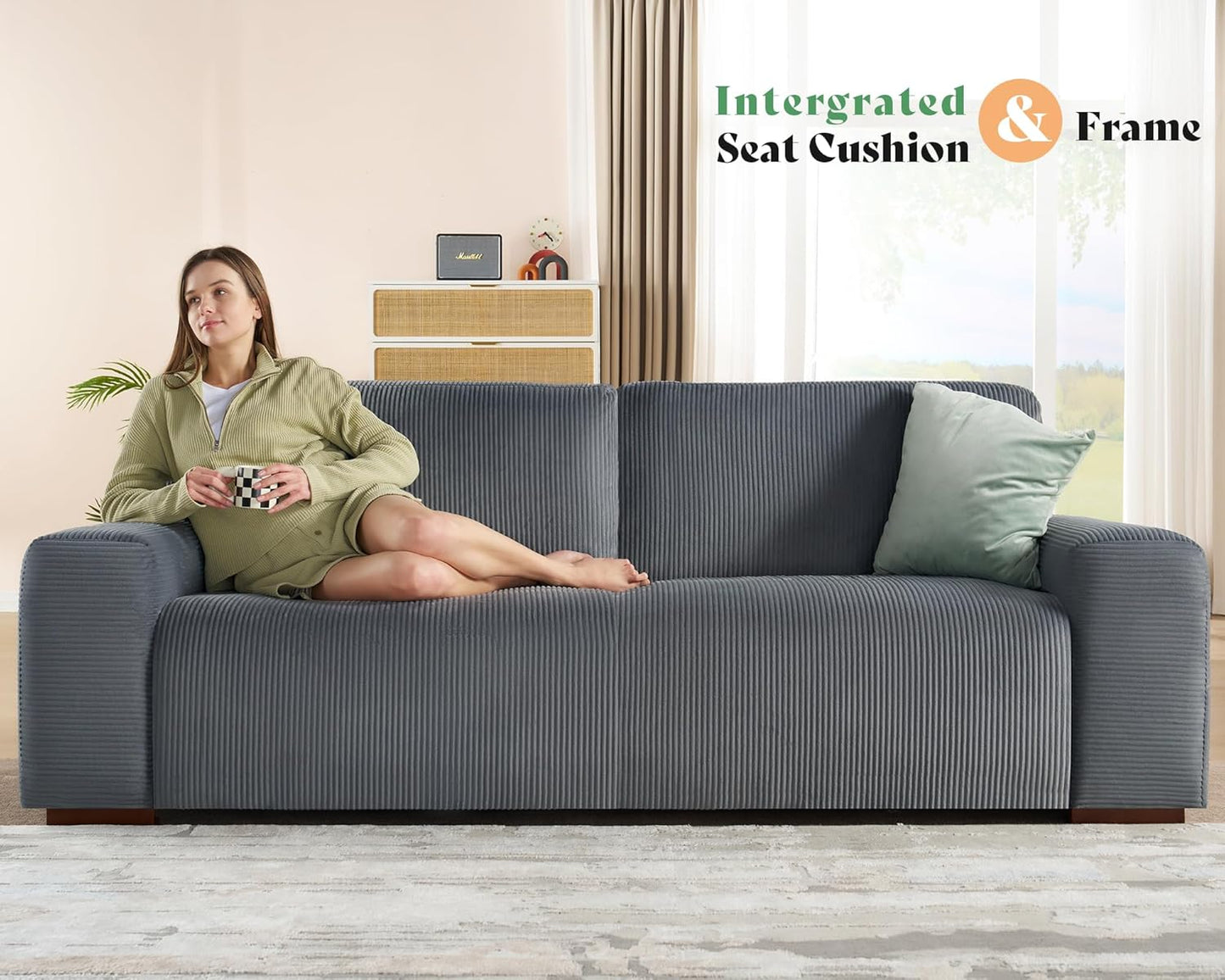 VANACC Sofa, 89 inch Oversized Couch with Thick Armrest, Comfy Sofa Couch for Living Room-3 Seater Sofa in Corduroy