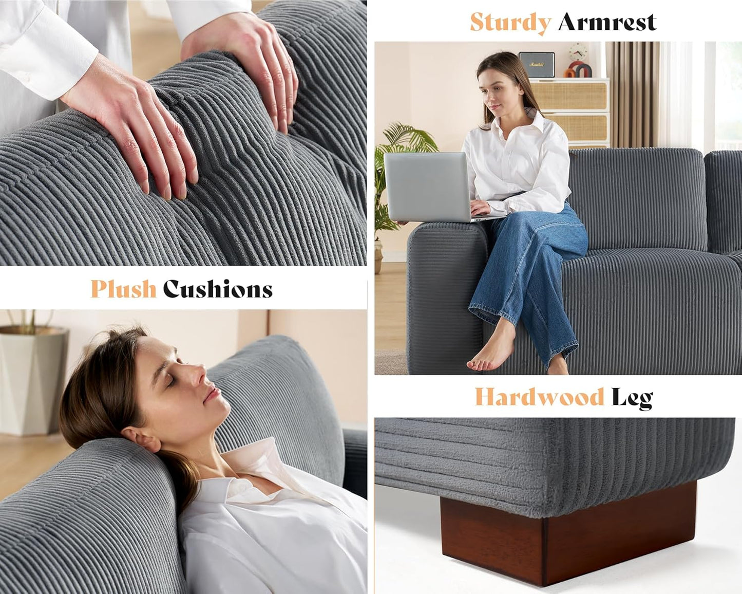 VANACC Sofa, 89 inch Oversized Couch with Thick Armrest, Comfy Sofa Couch for Living Room-3 Seater Sofa in Corduroy