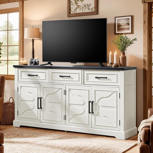 Sideboard Buffet Cabinet with Adjustable Shelf for Dining Room, Living Room, White