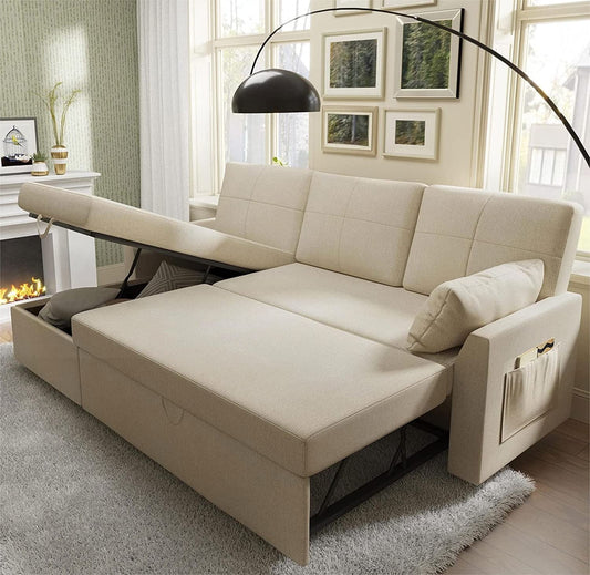 Roomy Homy Pull Out Couch, Sleeper Sofa with Storage Chaise