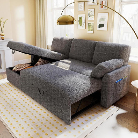 papajet Sleeper Sofa with Storage Chaise- Pull Out Couch Bed for Living Room