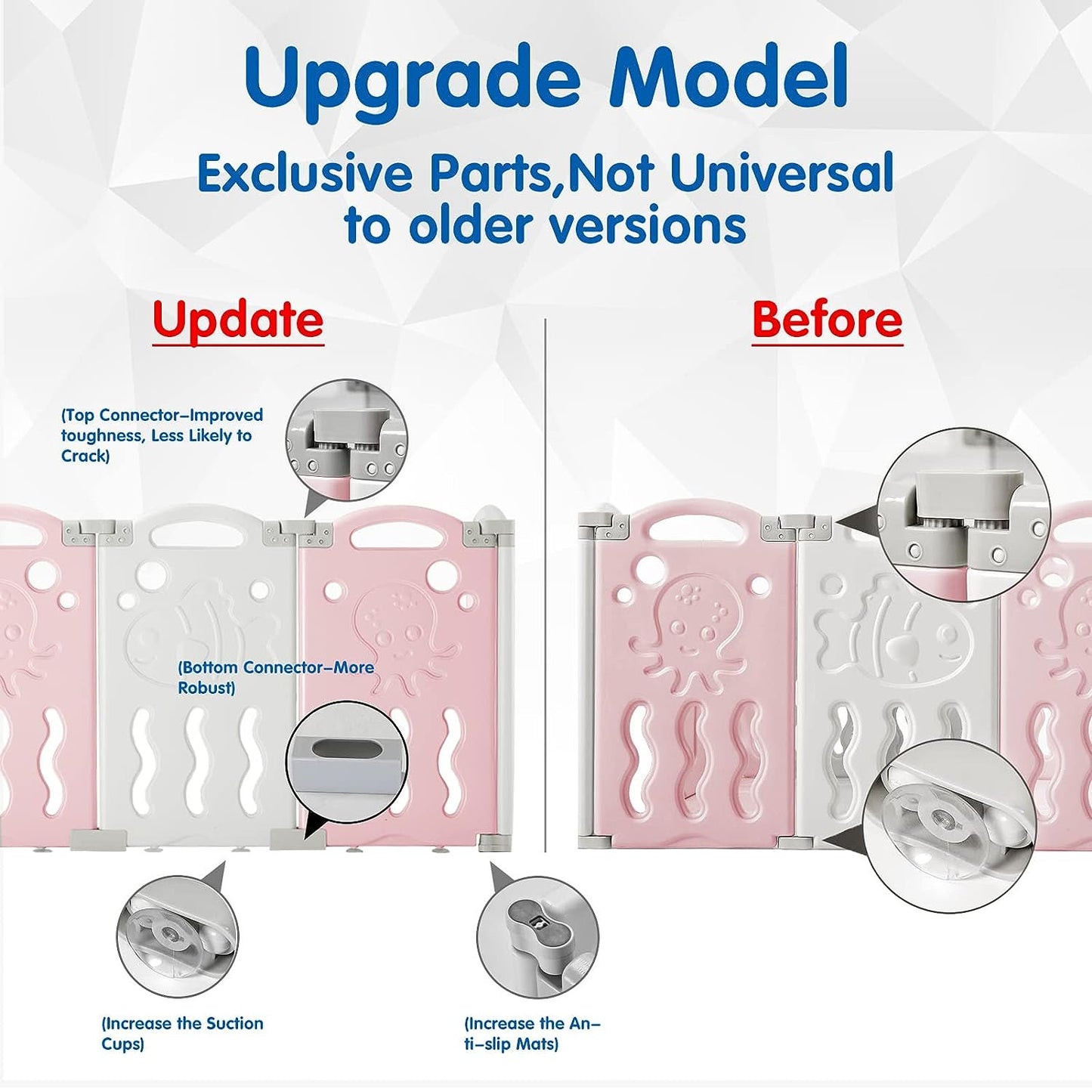 Jocisland 14-Panel Baby Playpen with Game Panel & Safety Gate, Foldable, Adjustable Shape, Portable Play Yard for Toddlers (Pink+White)