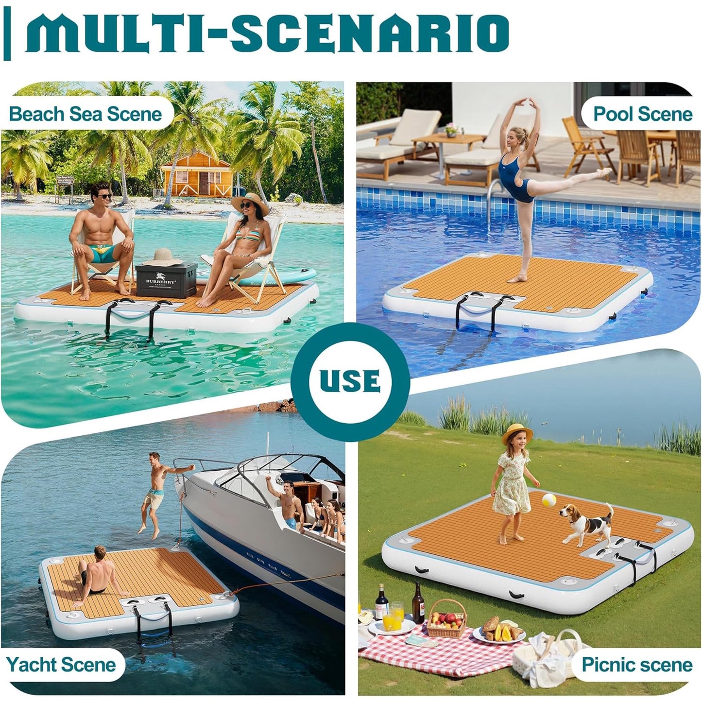 Jocisland 7×7FT Inflatable Floating Dock, Non-Slip EVA Air Dock Platform loating Island Raft with Rope Ladder for Pool Lake Beach Ocean