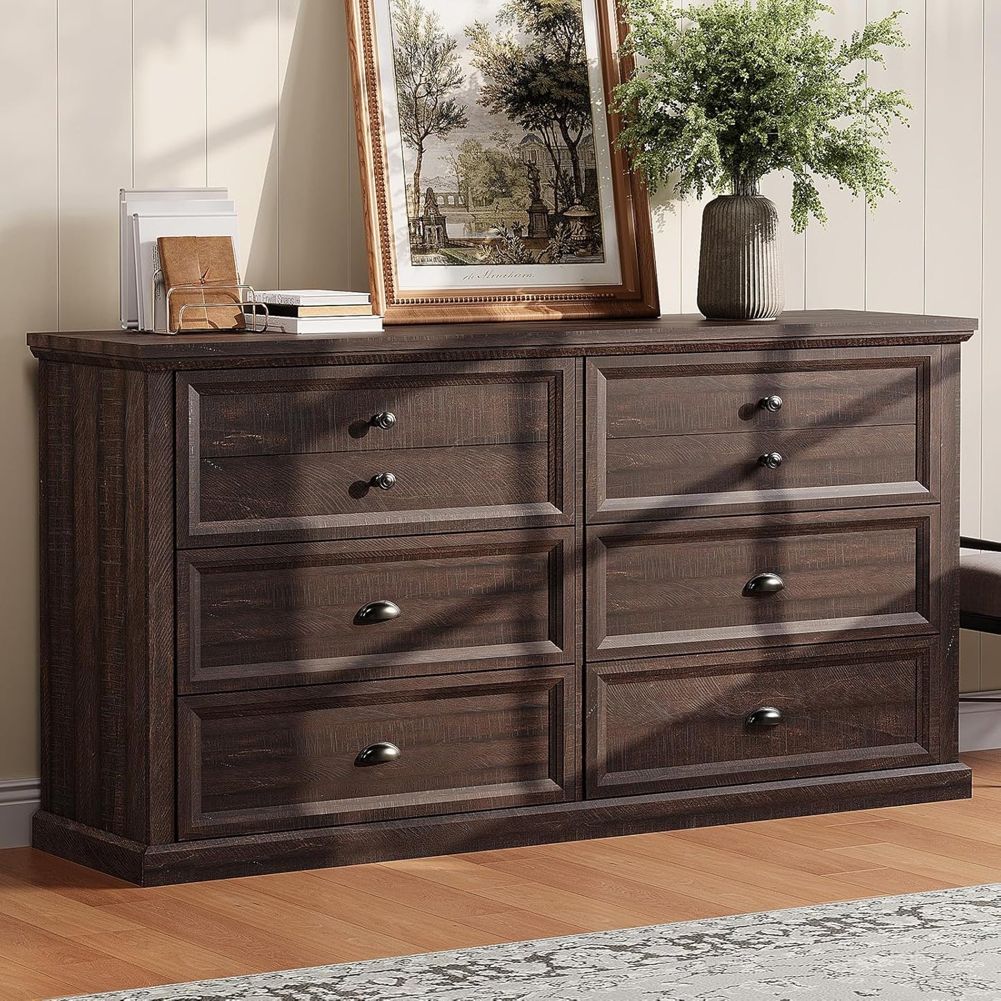 42" Dresser for Bedroom, Farmhouse 8 Drawer Dresser, Dressers & Chests of Drawers, Living Room Organizer with Storage Drawers