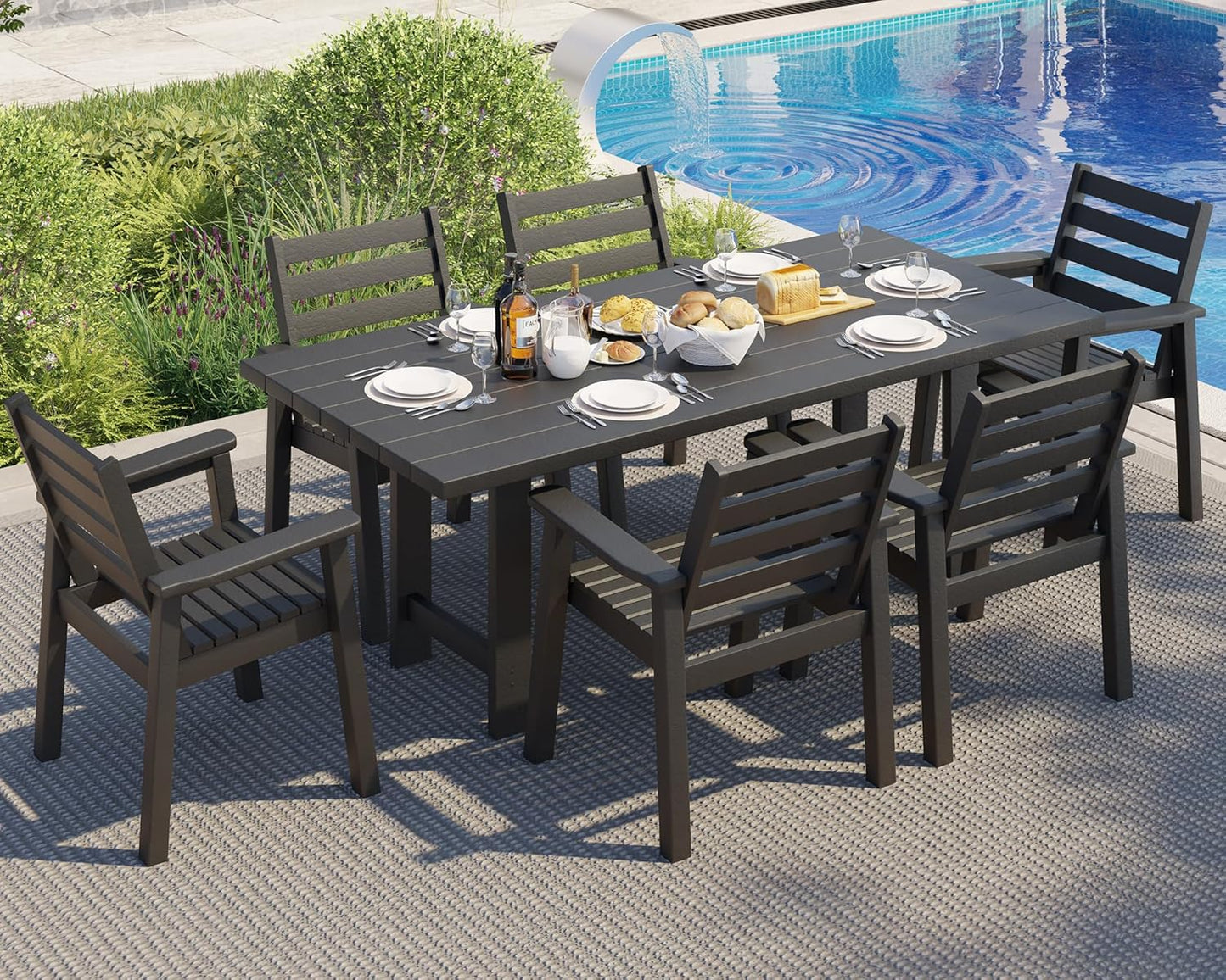 Jocisland 7-Piece HDPE Outdoor Dining Table Set with 6 Chairs, 71" L Patio Furniture Set