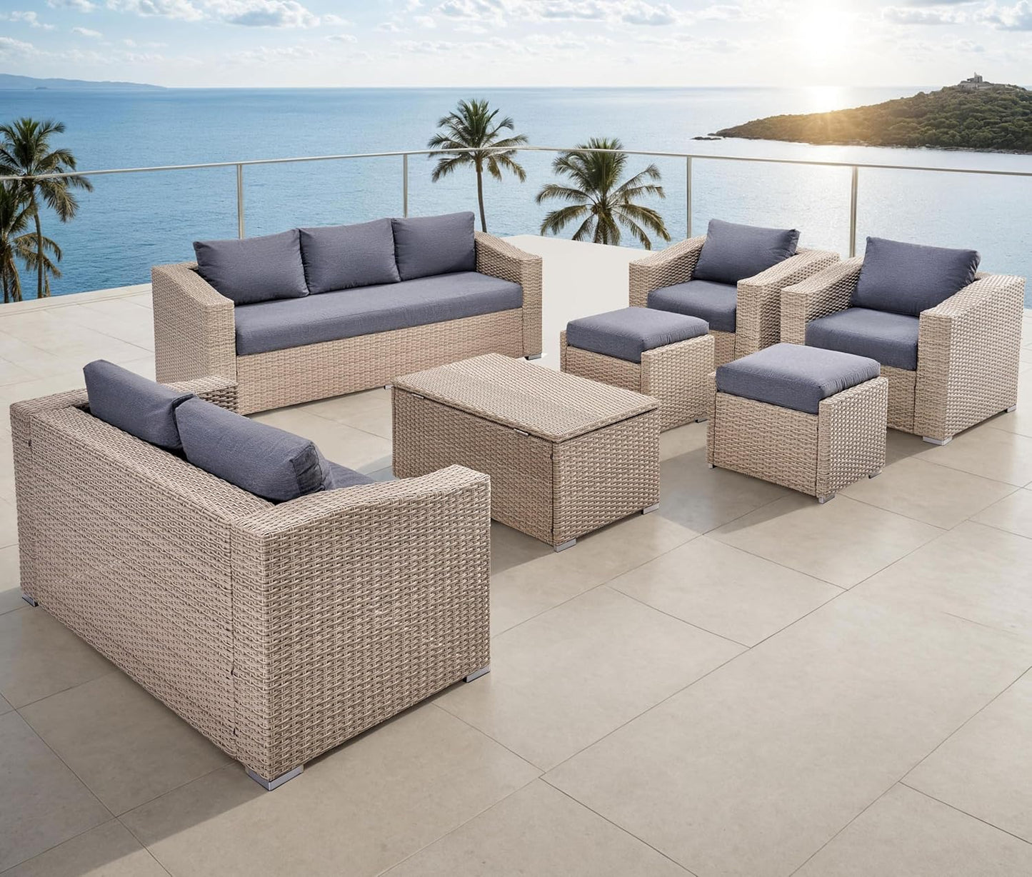10-Piece Patio Furniture Set, Outdoor Sectional Sofa with Coffee Table for Backyard, Deck