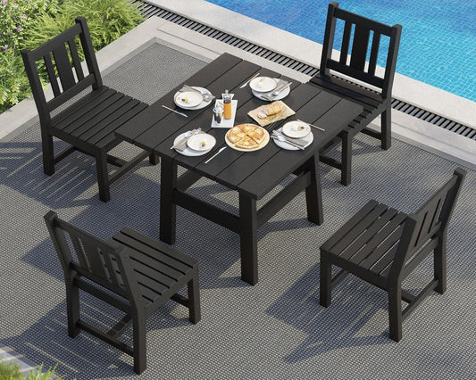 5 PCS Outdoor Dining Set with 4 Chairs, HDPE Outdoor Patio Furniture for Garden, Black