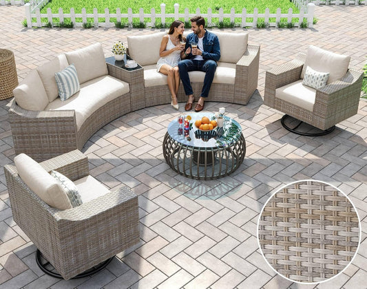 8 Seats Wicker Patio Furniture Set, Curved Sectional Sofa with Storage Table & Armrests