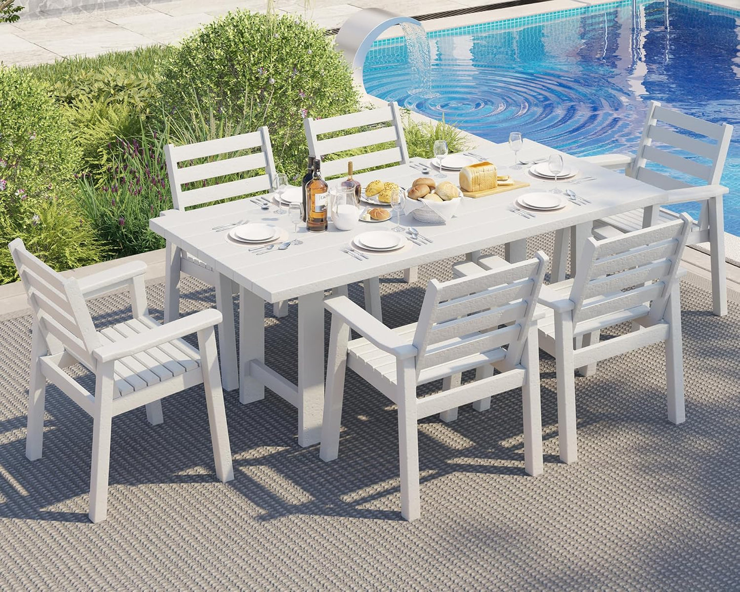 Jocisland 7-Piece HDPE Outdoor Dining Table Set with 6 Chairs, 71" L Patio Furniture Set