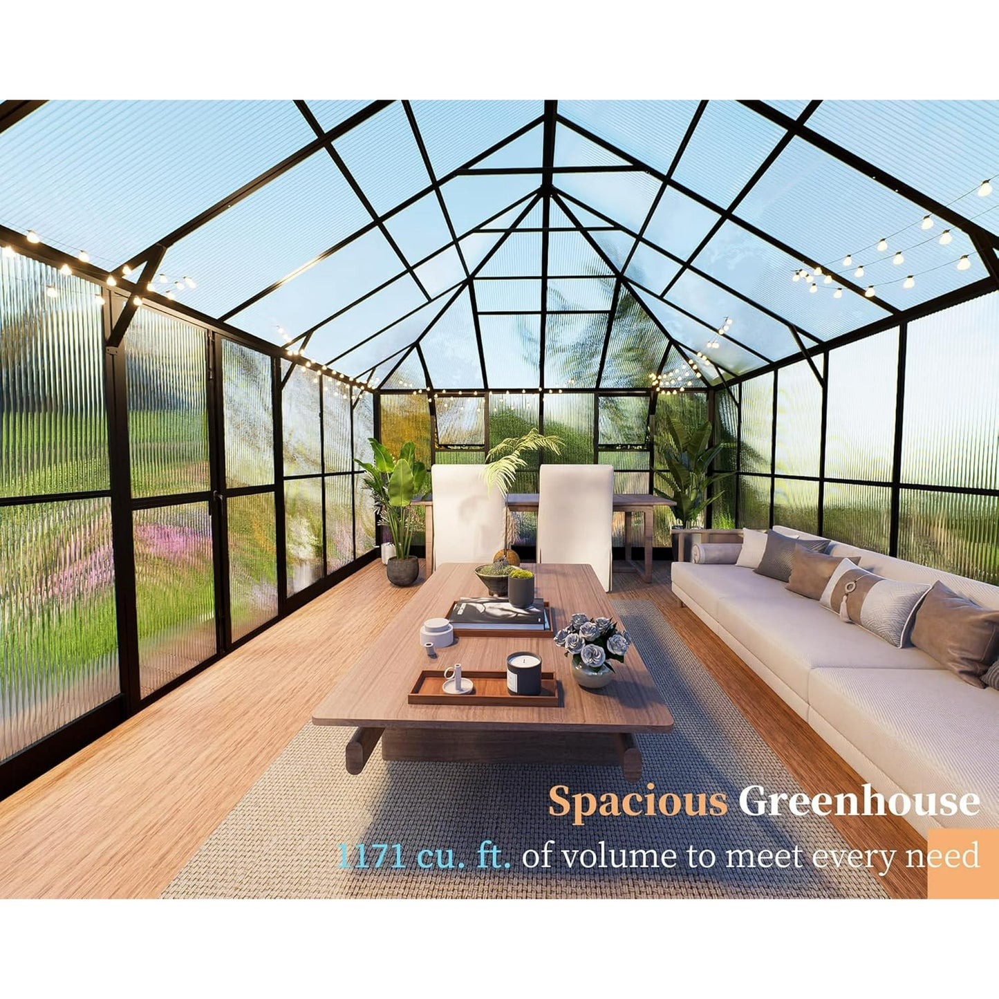 Jocisland 16x12x9.5 ft Polycarbonate Greenhouse- 6 ft Wall Height Outdoor Aluminum Greenhouses with 2 Vent Windows and Rain Gutter, Double Doors with Hook, Walk-in Greenhouse for Backyard Garden