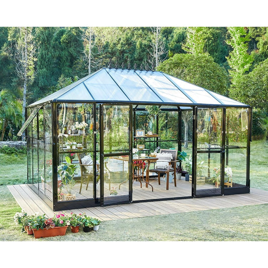 Jocisland 14x9.5x9 ft Hybrid Polycarbonate Greenhouse- Outdoor with Quick Connect Fittings