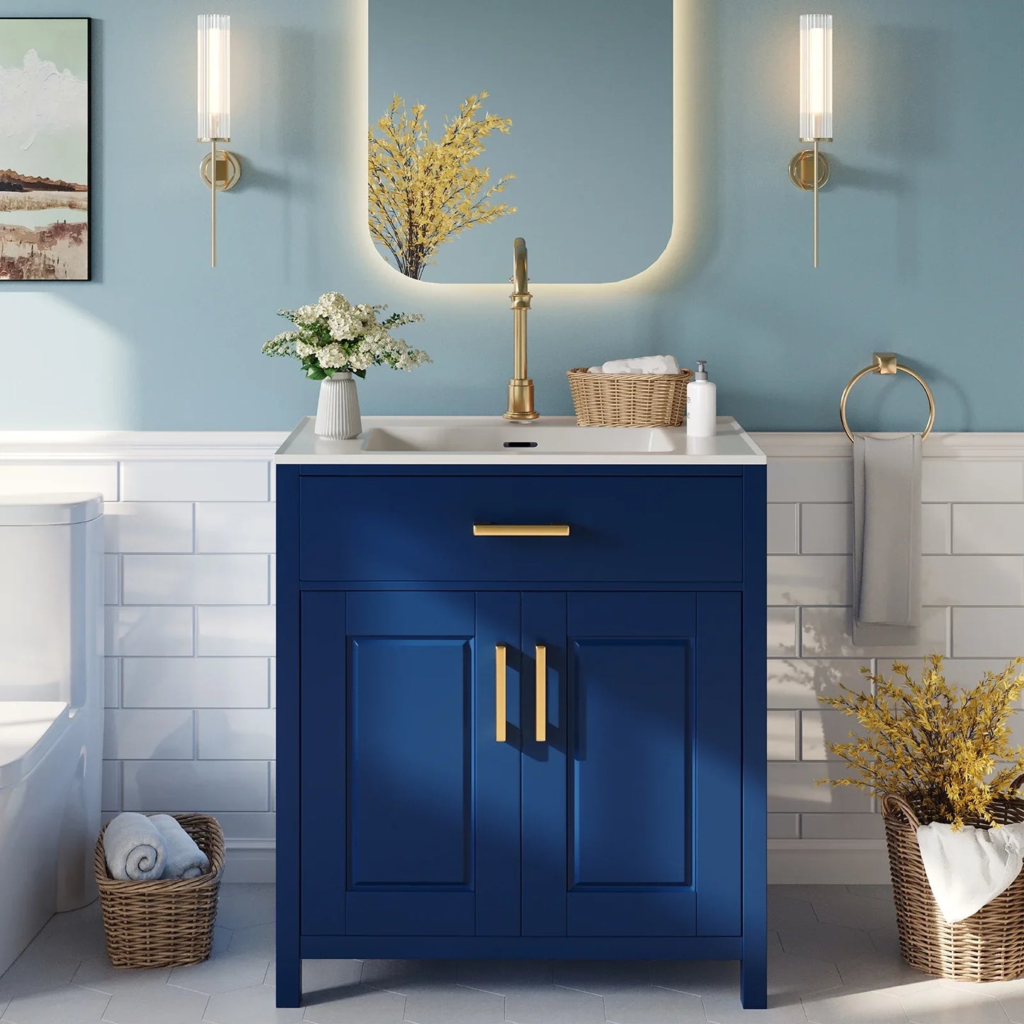 31" Bathroom Vanity with Sink Combo, Modern Freestanding Small Single Bath Vanity, Bathroom Vanity Set Storage Cabinet with Soft Closing Doors & Stylish Metal Handles, Easy Assembly, White