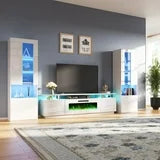 Merluxy Entertainment Center with Fireplace and Bookcases, High Gloss Fireplace TV Stand for 90 Inch, Media Console Table for Living Room