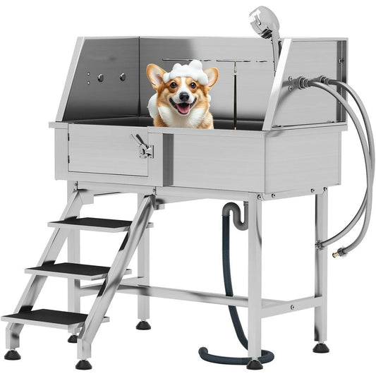 Jocisland 34 in Dog Washing Station, 304 Stainless Steel Pet Wash Station with 3 Flow Adjustable SJocislandrhead and Height, Professional Dog Bathtubs for Small Dogs (Left)