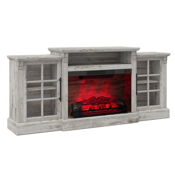 Amerlife 70" Farmhouse Fireplace TV Stand for TVs up to 80", Media Console with Storage Cabinets & Adjustable Shelves, for Living Room