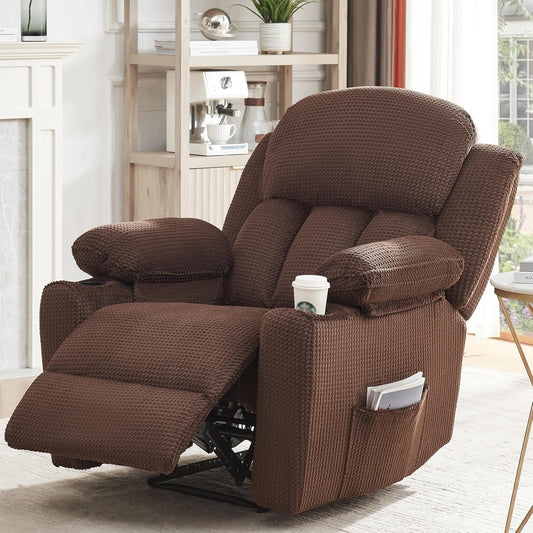 papajet Recliner Chair, Recliner Couch with Cup Holders, Plush Fabric Reclining Chair with Wingback, Comfy Recliner Sofas for Living Room