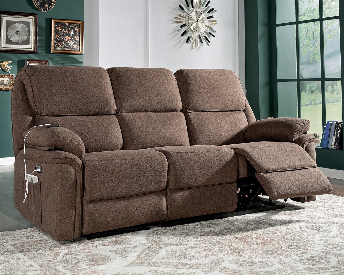 Merluxy Recliner Sofa, Power Reclining Sofa with Type-C & USB Charging Ports, 3 Seater Sofa Recliner for Living Room