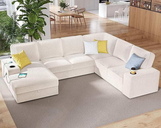 Roomy Homy 112 inch Oversized Sofa with USB, U Shaped Sofa with Storage for Adult