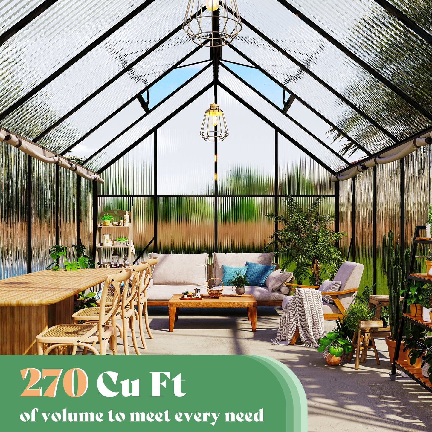 Jocisland 7.7x7.7x7 FT Polycarbonate Walk-In Greenhouse with Aluminum Frame, 2 Top-Opening Windows & 2 Swing Doors, Heavy Duty for Outdoor Garden Use, Black